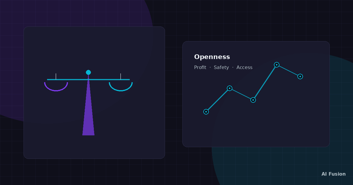 Abstract scales and a trend line representing openness, profit and safety in the Musk v OpenAI debate