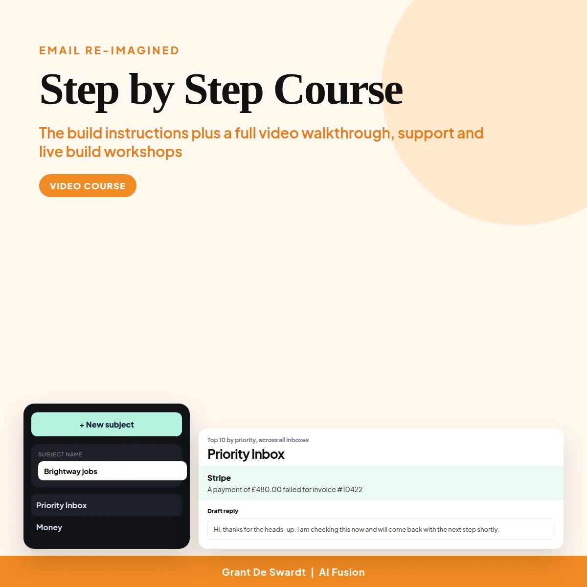 Step by Step Course product card, a video course from Grant De Swardt and AI Fusion.