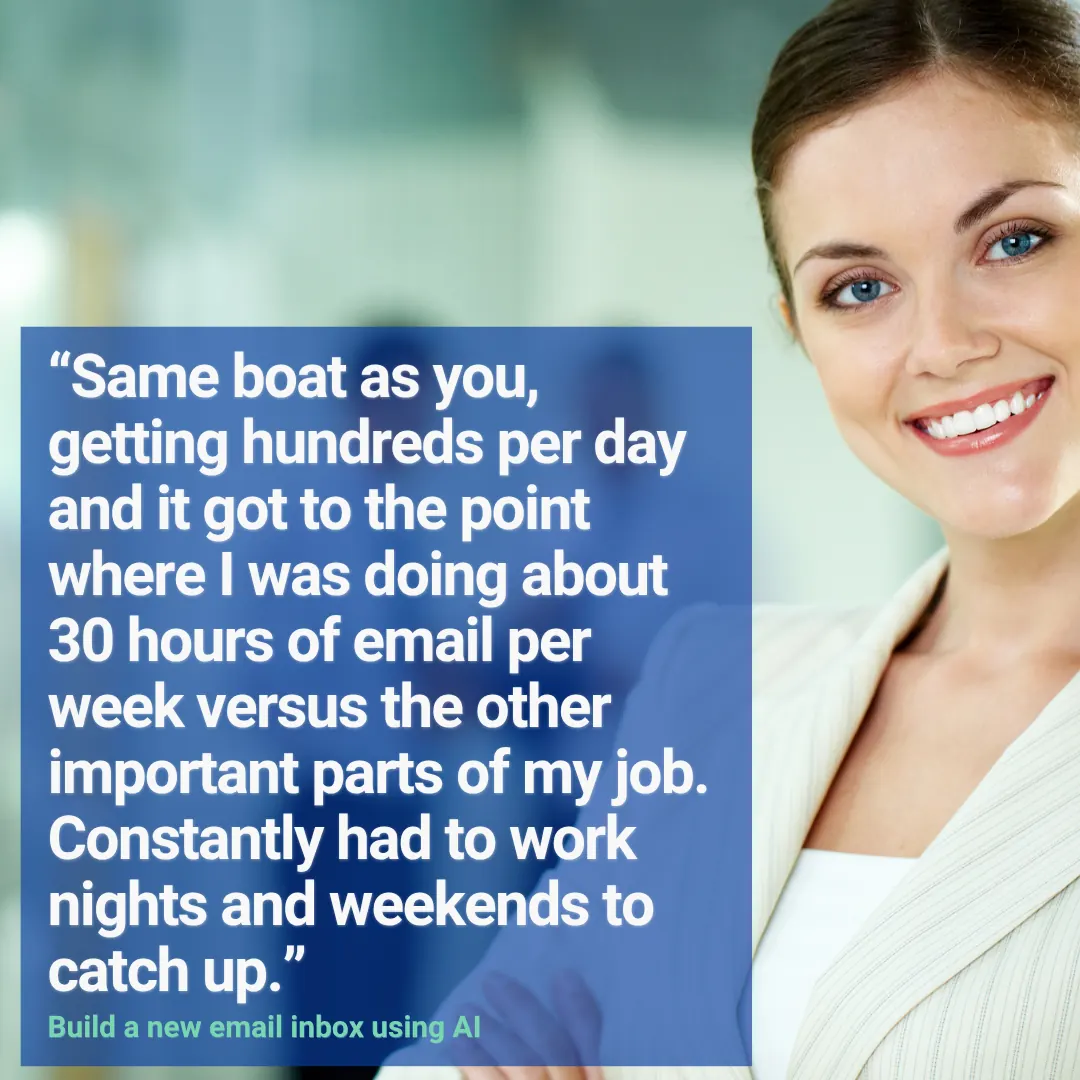 Quote card of a founder in a white jacket beside a blue panel about email taking thirty hours a week.