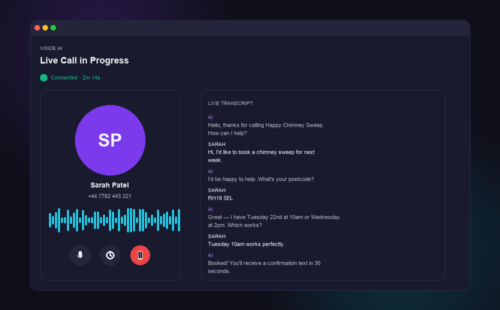 AIFA AI voice receptionist &mdash; handling a live customer call, taking the details and booking the appointment in real time