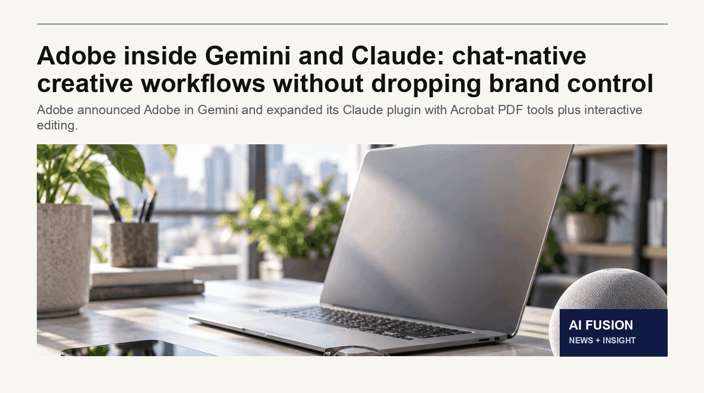 Adobe inside Gemini and Claude: chat-native creative workflows without dropping brand control
