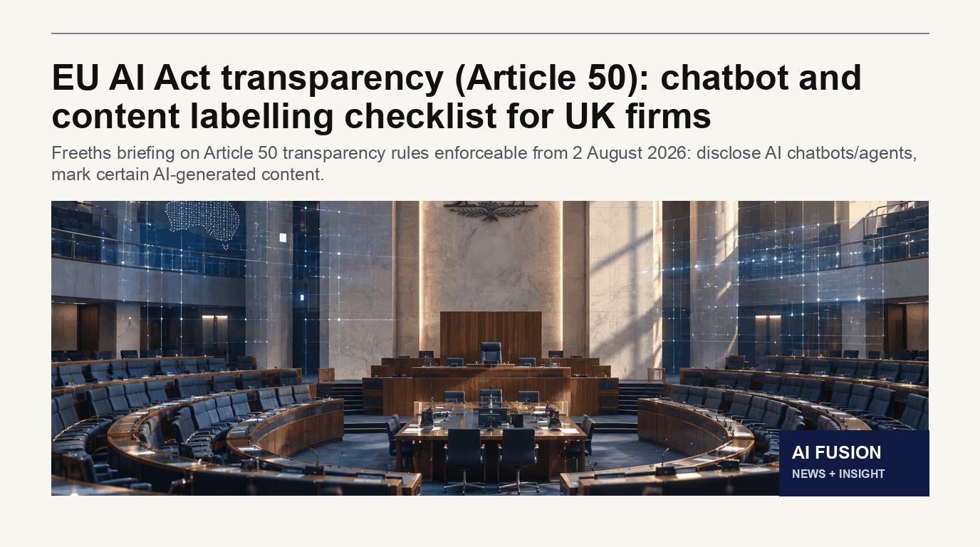 EU AI Act Article 50 transparency: chatbot and content labelling checklist for UK firms
