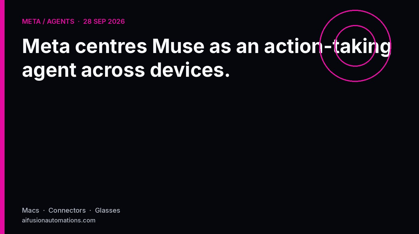 Meta Muse framed as an action-taking agent across Macs, connectors, and glasses — 28 Sep 2026