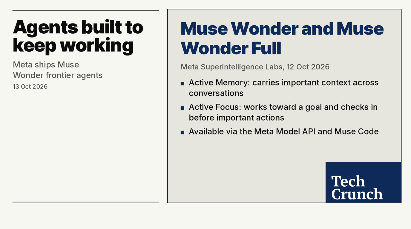 Meta launches Muse Wonder frontier models for agents — 13 Oct 2026